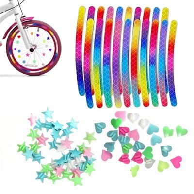 53Pcs Bike Decoration Kit, Reflective Stickers & Wheel Spoke Beads, Star & Heart Design, Durable & Cute Bike Accessories