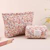 2Pcs Quilted Makeup Bag Floral Cosmetic Bag Soft Makeup Organizer Bag Padded Aesthetic Zipper Pouch Makeup Storage Bag