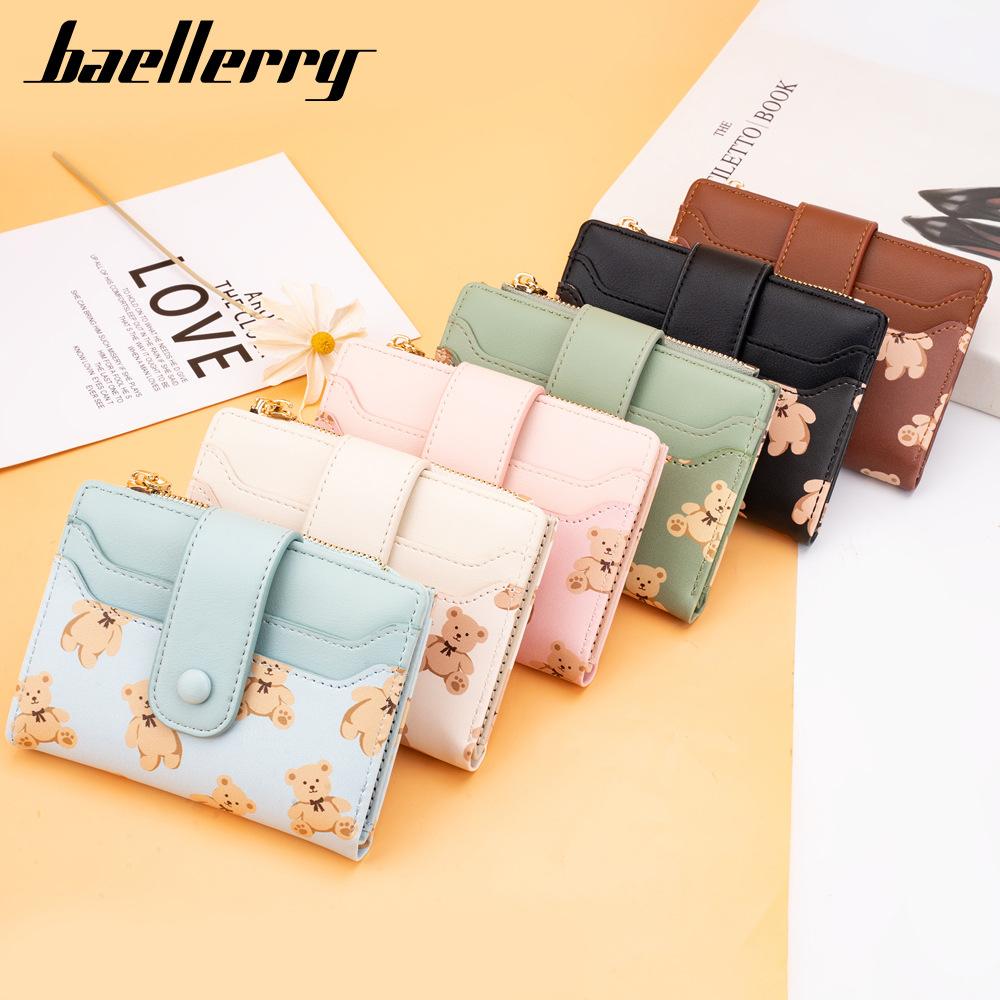 Baellerry Women's Fashion Short Printed Wallet with Snap Closure Multiple Card Slots Coin Purse Zipper Card Holder