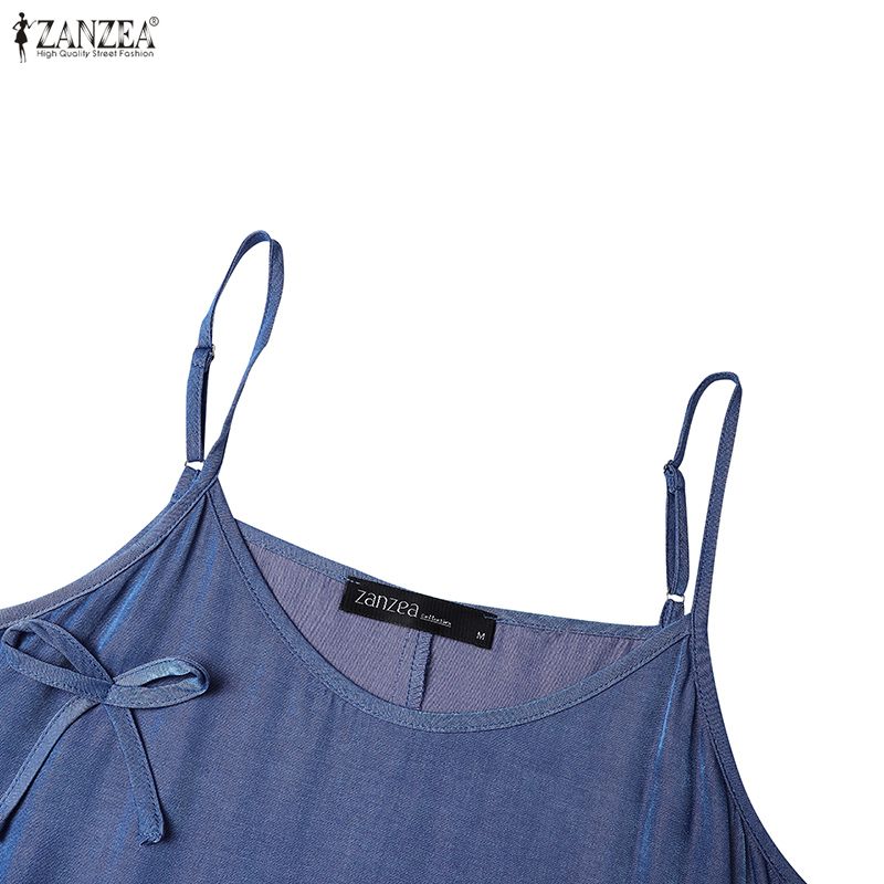 ZANZEA Women Casual V-Neck Loose Sleeveless Straps Long Dress