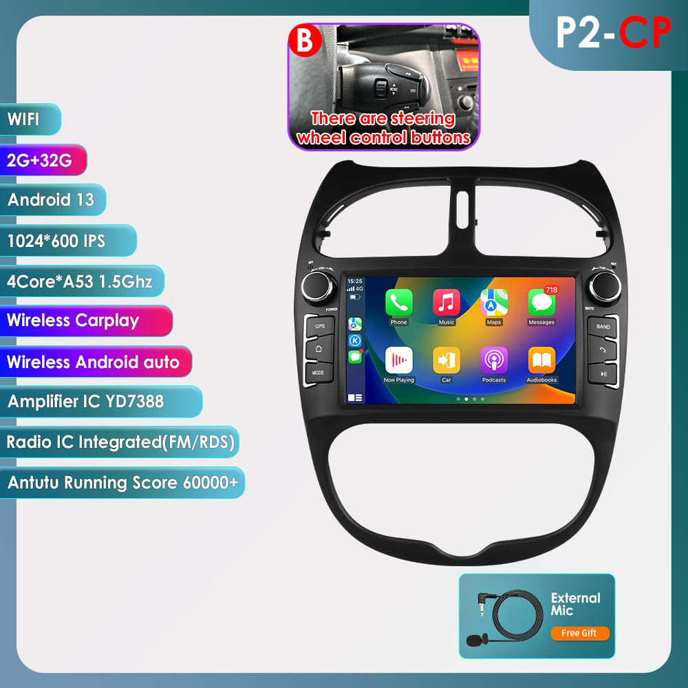 

Hizpo Интеллектуальное 7-дюймовое Android автомобильное радио для Peugeot 206 206SW 206CC Автомагнитола Экран Мультимедийный плеер Carplay Аудио 2DIN Головное устройство 2000 - 2008 B P2CP 4Core 2G 32G