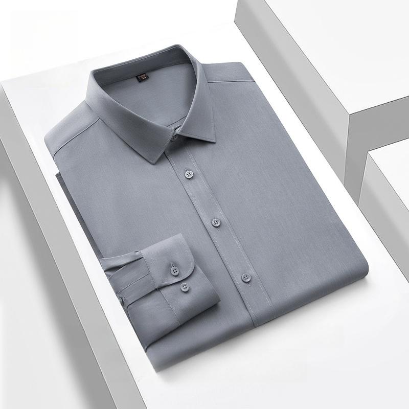 New Anti-Wrinkle Mens Shirts Long Sleeve Dress Shirt For Slim Fit Camisa Social Business Blouse Formal Office White Blue Shirt