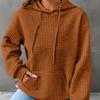 Büyük Beden Günlük Sweatshirt, Kadın Büyük Beden Düz Waffle Desen Uzun Kollu Cepli Bağcıklı Kapüşonlu Sweatshirt