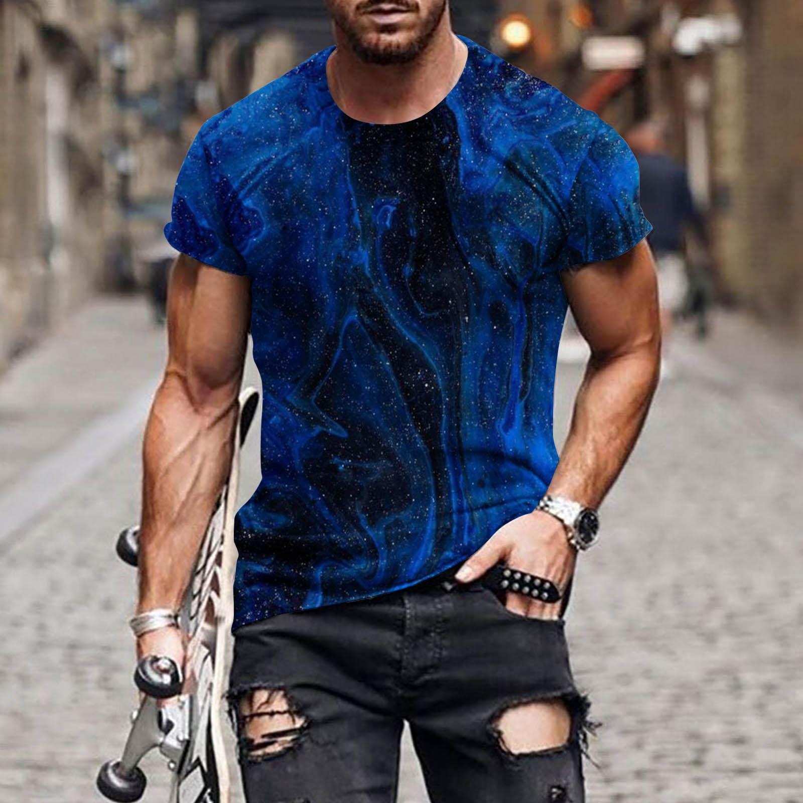 

Футболка с короткими рукавами в европейском и американском стиле с круглым вырезом и цветным принтом XXL тёмно-синий