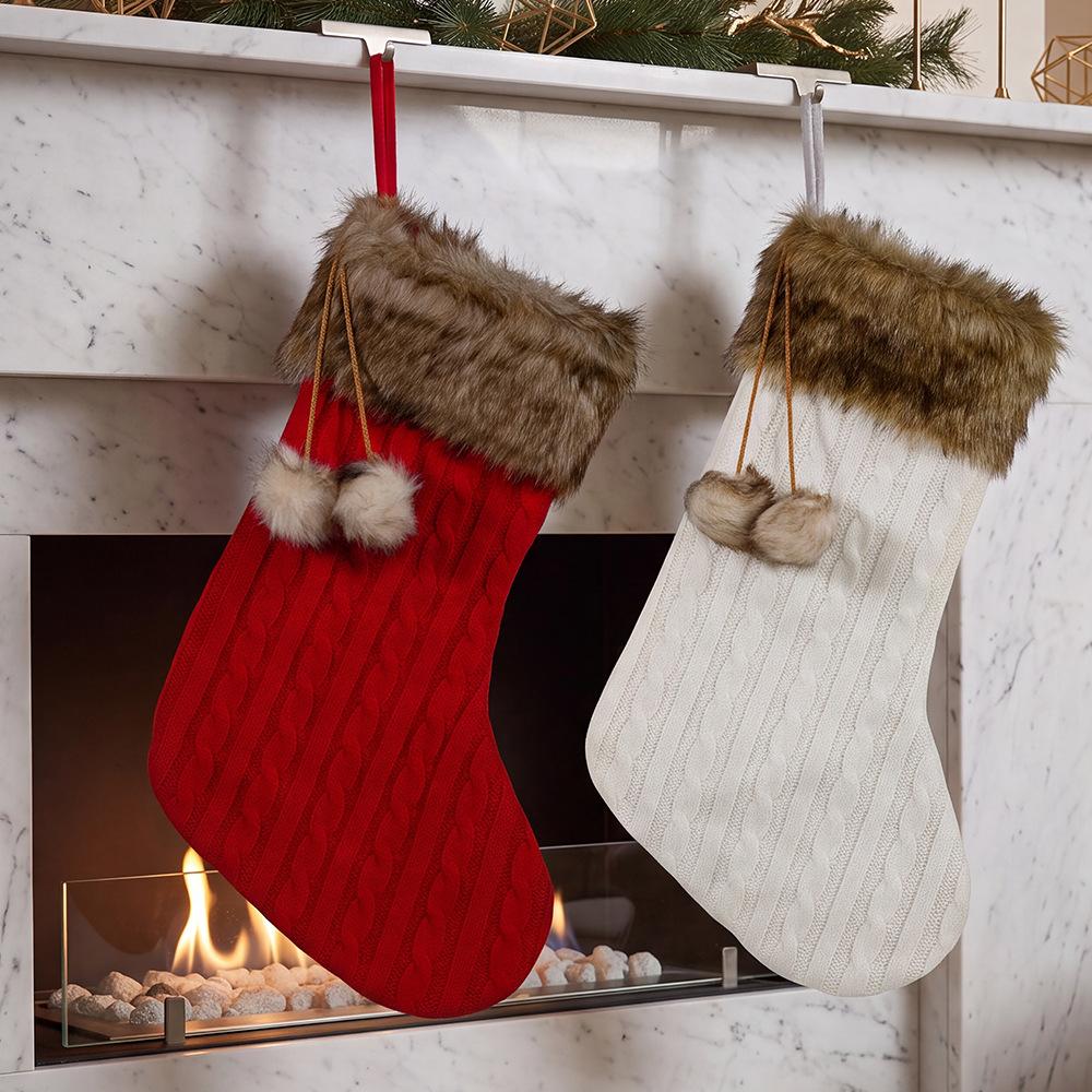 Christmas socks gift bag 20 inch twisted rope wool knitted Christmas socks gift bag fireplace home Christmas decoration