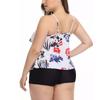 Women's Large Size Fashion High Waist Fly Side Straps Printed With Chest Pads Without Steel Bra Swimsuit