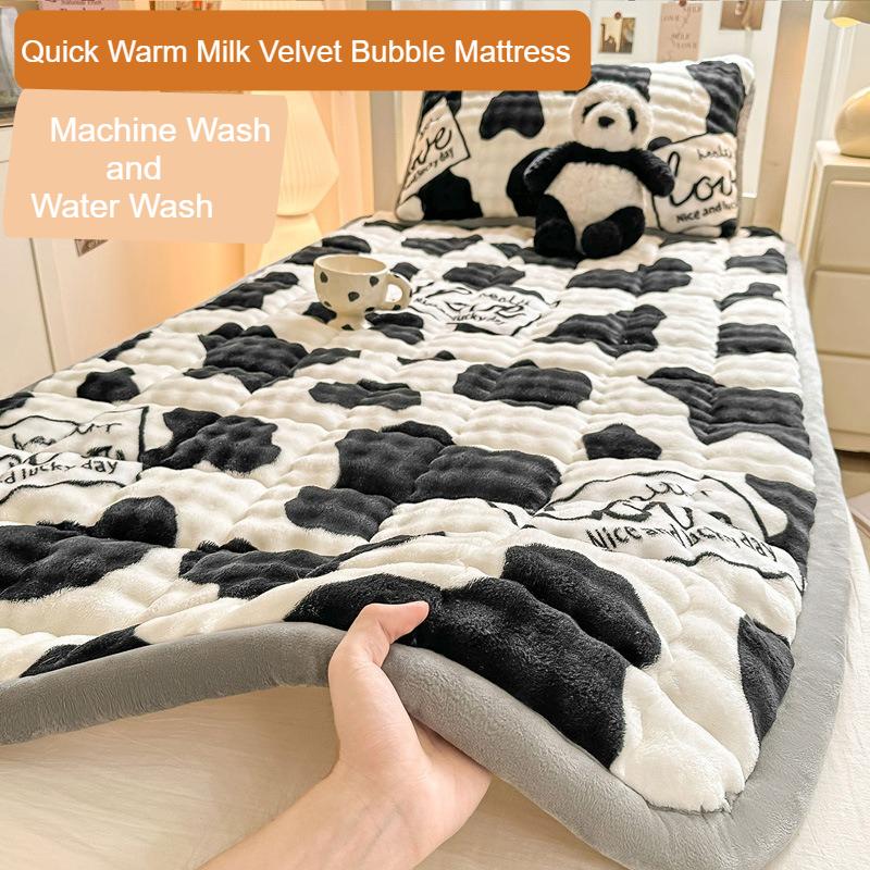 1pc Soft Milk Velvet Bubble Fleece Mattress Designed for Winte Ideal for Students&Seasonal Use Warm Plush Quilted Mattress Cover