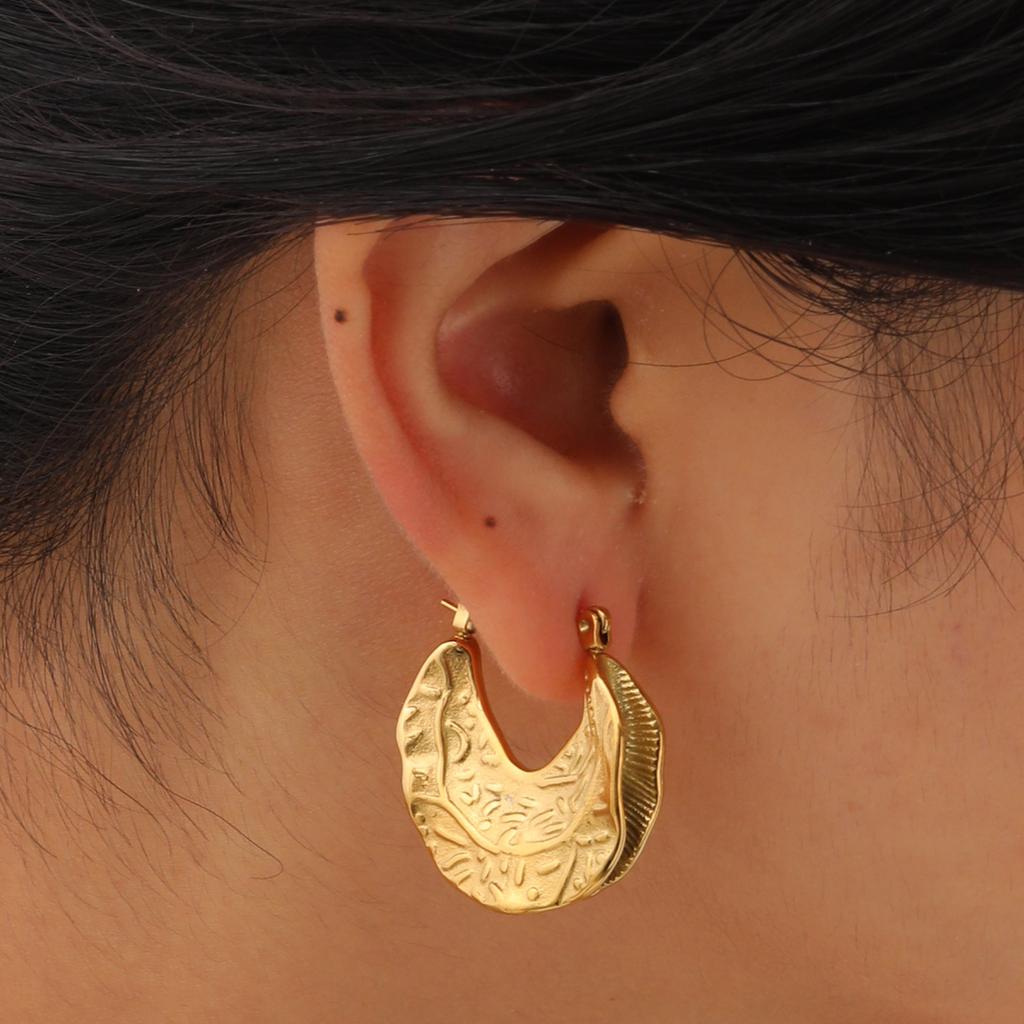 Vintage Metal Stainless Steel 18K Gold Color Earring Geometric Unusual Earrings for Women Statement Stereoscopic Stylish Jewelry