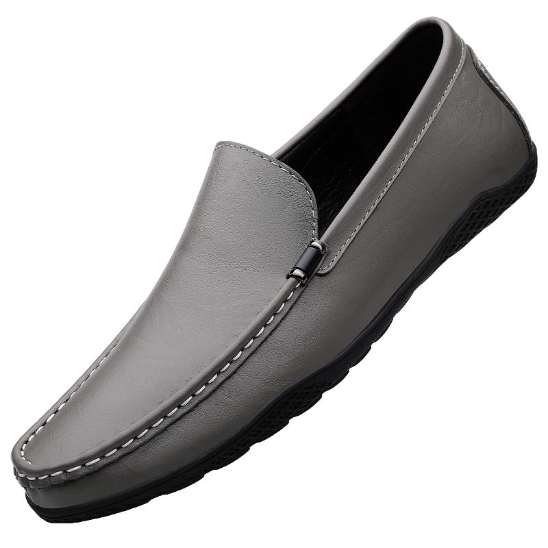 

Mens Casual Leather Shoes Slip on Soft Loafers Non Slip Breathable Driving Flats Walking party Office Work Shoes Versatile 45 серый