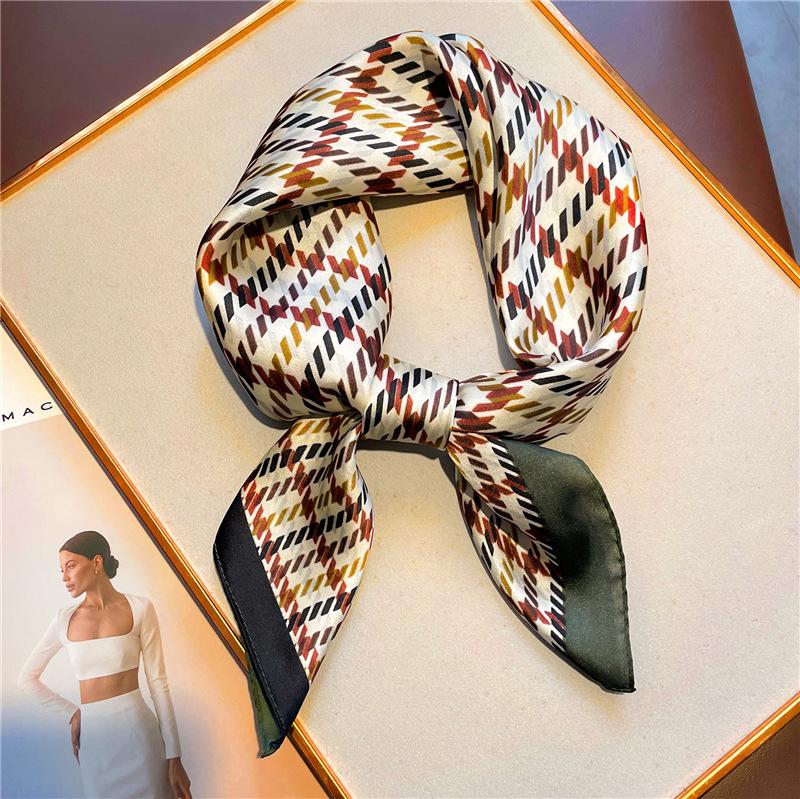 Foreign Silk Scarf Thousand Birds Plaid Scarf Small Square Scarf 71cm Thin Sunscreen Yarn Shawl Live Stream