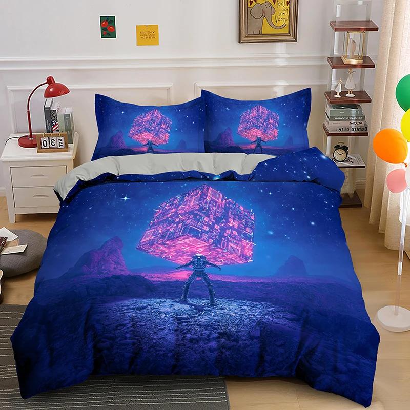Astronaut King Queen Duvet Cover Space Cycling Bedding Set Cartoon Universe Comforter Cover Galaxy 2/3Pcs Polyester Quilt Cover