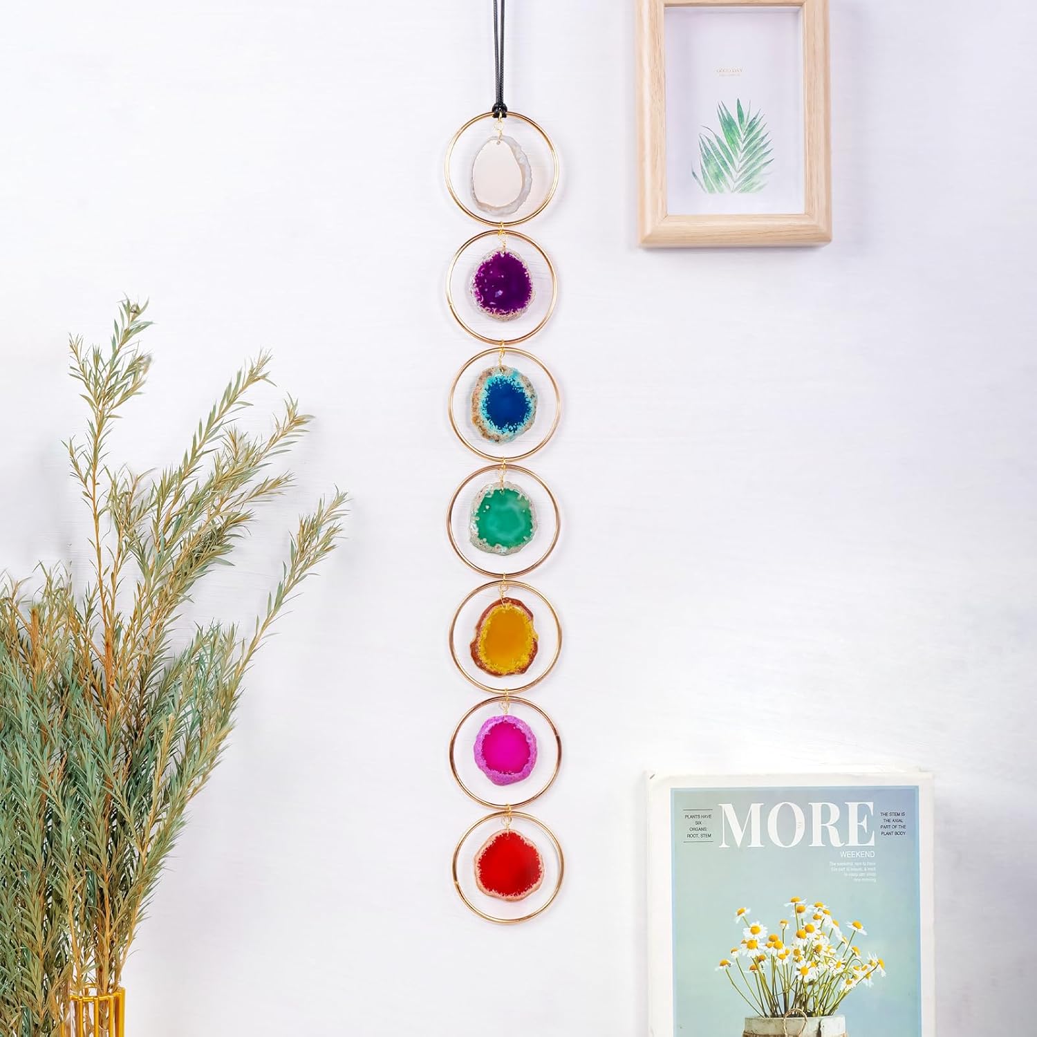 Натуральный срез агата 7 цветов Настенный декор Лечебный кристалл Драгоценный камень Окно Круглый Подвесной Домашний декор Настенный декор