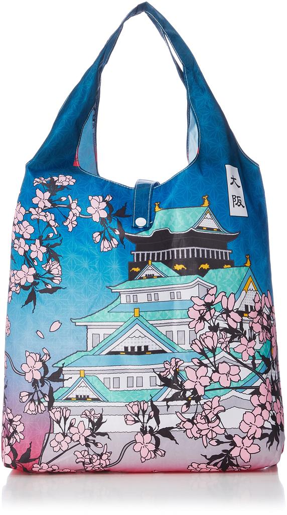 Nor Corporation Eco Japanese with Storage Cherry Blossom and Osaka Castle H x W x D Bag, Pattern, Foldable, Pouch, Design, ECZ-7-02, Blue, 50.0cm