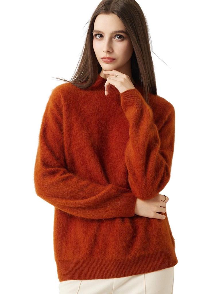 Brushed Wool Semi-High Neck Sweater for Women - Soft, Skin-friendly, Warm & Versatile Base Layer for Autumn/Winter.