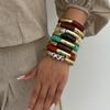 Bamboo Resin Leopard Joint Print Elastic Bracelet With Colorful Patchwork Bent Tube Design
