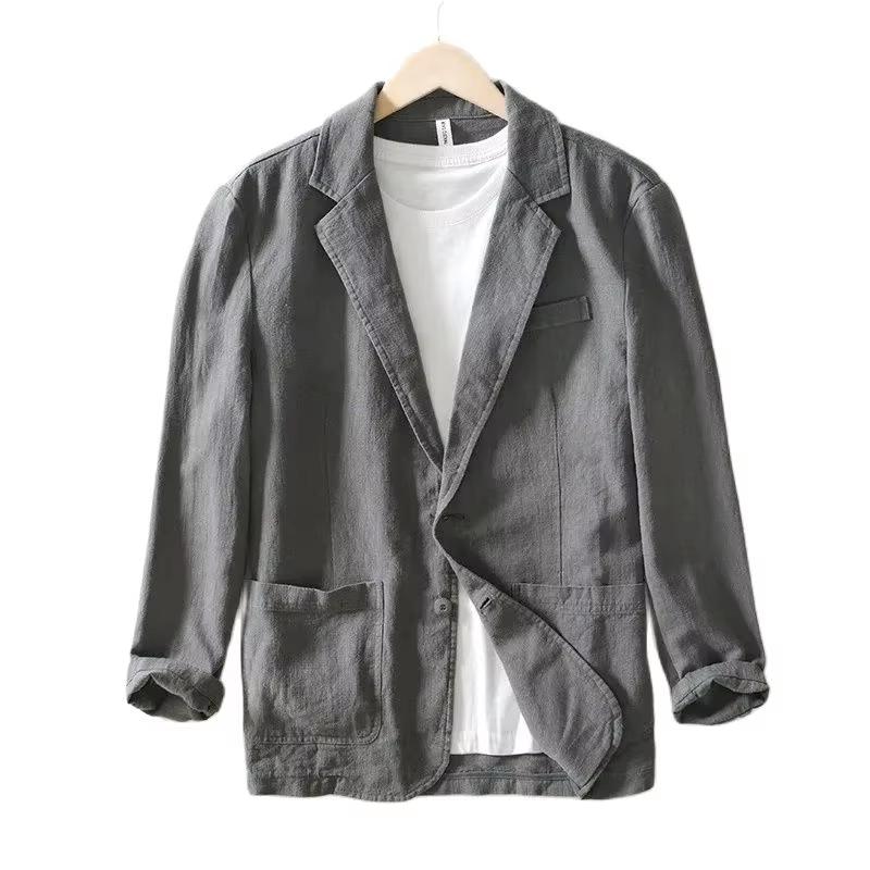 Giacca Blazer Suit da Uomo Traspirante in Lino e Cotone per Uomo Cappotto per Estate Business Abbigliamento Maschile Leggero
