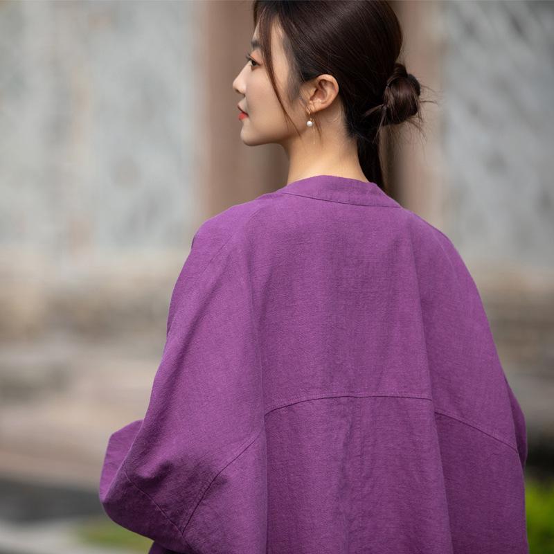 2026 Autumn Women's Zen-Style Cotton Linen Cardigan with Frog Buttons for Tea Ceremony