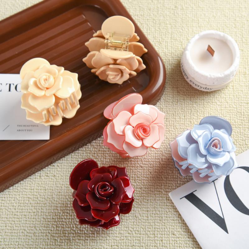 Sweet Camellia Rose Acetate Hair Claw Flower Series Claw Clips Ins Trendy Hair Clips For Women Girls Hair Accessories