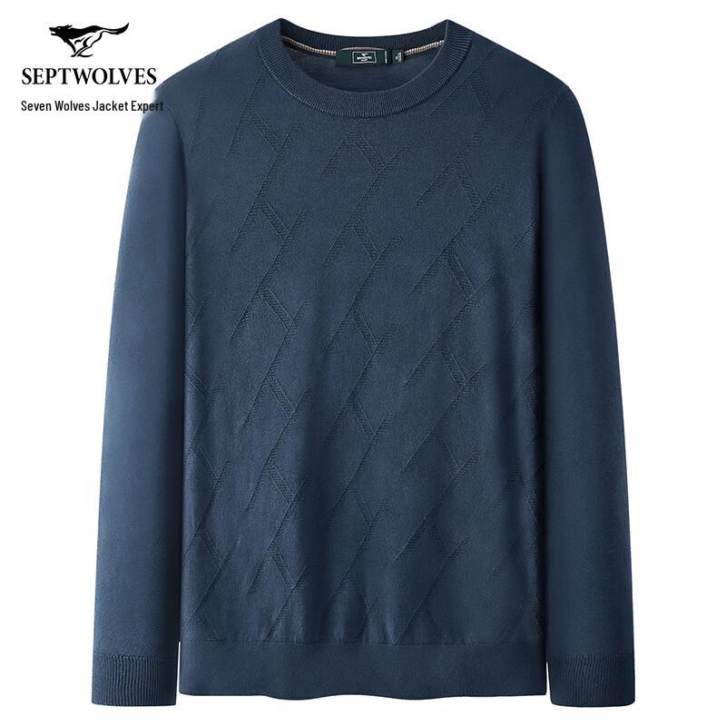SEPTWOLVES Herren 100% Lammwolle Rundhals-Pullover