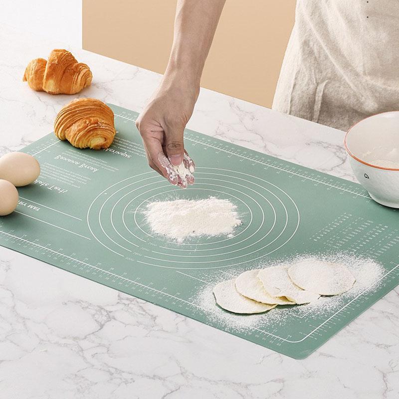 Silicone Measuring Kneading Pad Set Household Food Grade Rolling Pin Dough Pad Large Thick Non-slip Non-stick Bottom Baking Tool