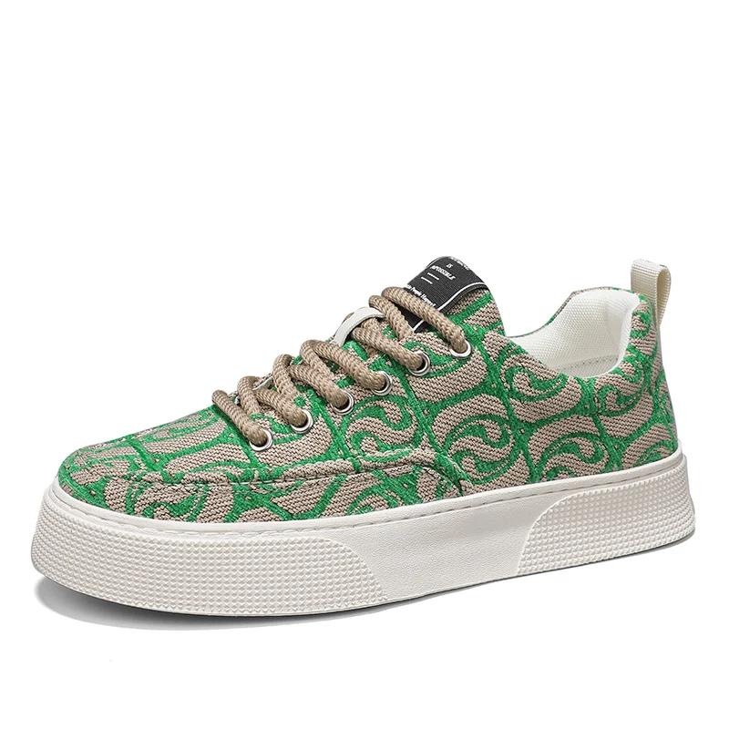 FashionDesigner Green Canvas Shoes Men Fashion Print Mens Vulcanized Sneakers Breathable Platform Sports Skateboard Shoes For Men 2024