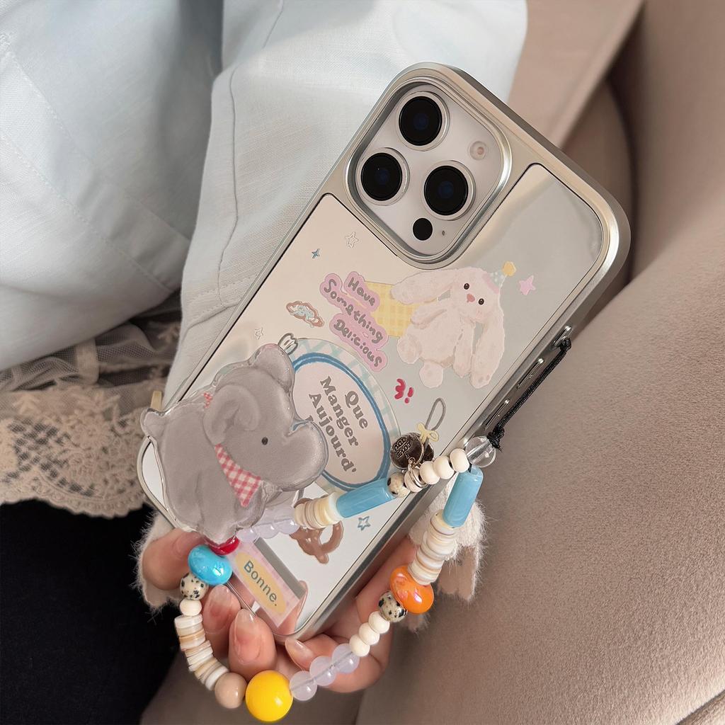 Mirror Ins Elephant Stand for16pro Max Mobile Phone Case for IPhone17 for Apple 15 Rope 13 Childlike Cartoon