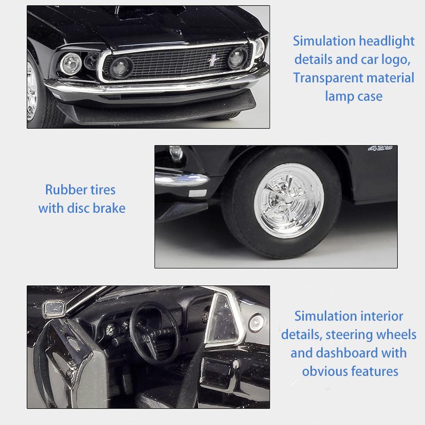 1/24 Scale Welly  1969 Ford Mustang Boss 429 Alloy Car Model Diecasts Metal Toy Vehicles Car Model High Simulation Collection Childrens Gifts