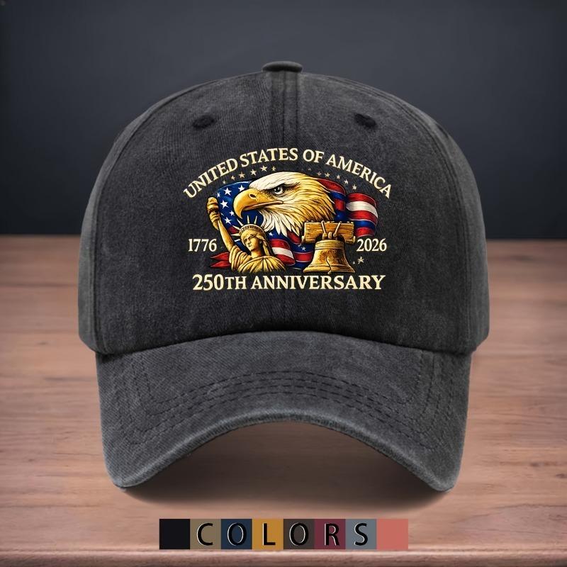 1pc Washed Retro Baseball Cap Featuring Designs Commemorating The 250Th Anniversary of The United State,Curved Brim Duckbill Cap