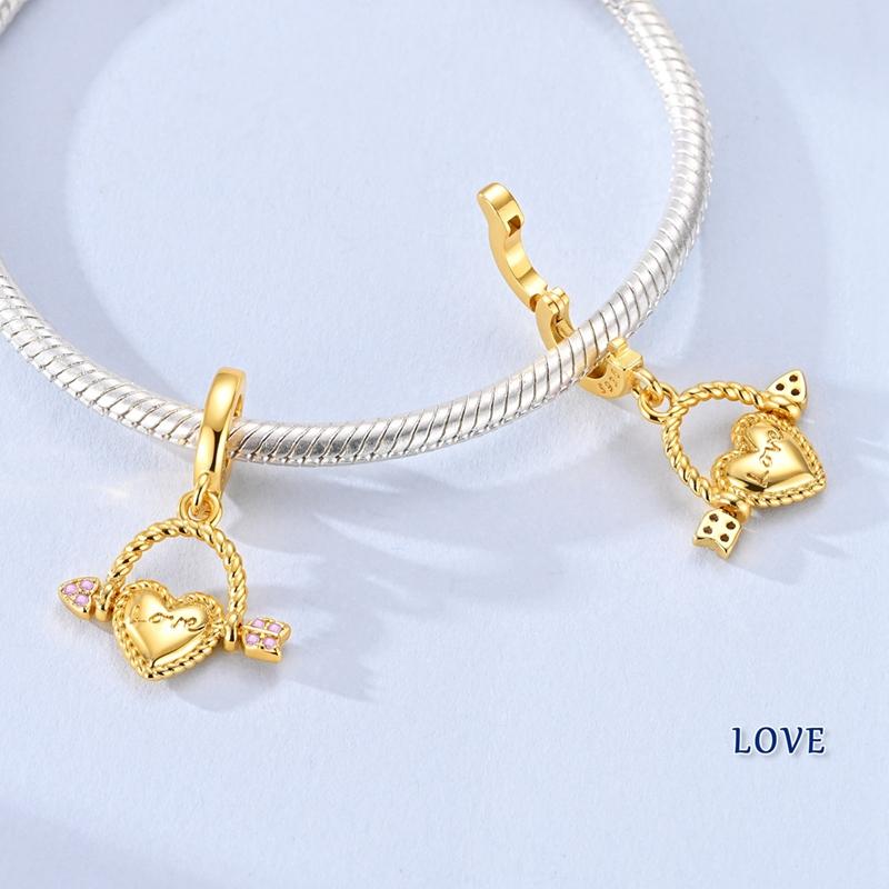 Sales 925 Silver Golden Series Charms Beads Cross Devil's Eye Bow Charms Pendant Fit Bracelet DIY Jewelry