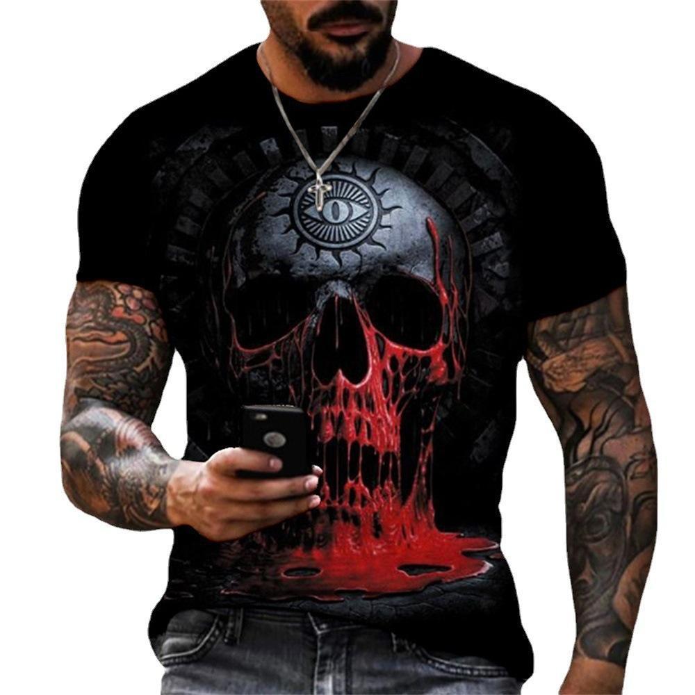 3D Fiery Skull Graphic Short Sleeve T-Shirt, Bold Streetwear Essential