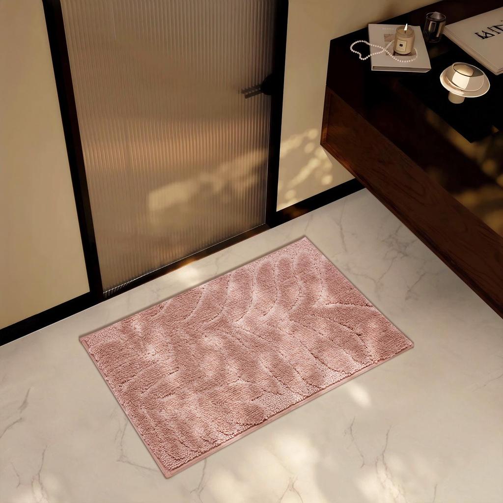 Cross-Border Leaf Flocked Bathroom Mat: High-Low Pile, Absorbent, Non-Slip, Quick-Drying Toilet Entrance Foot Pad.