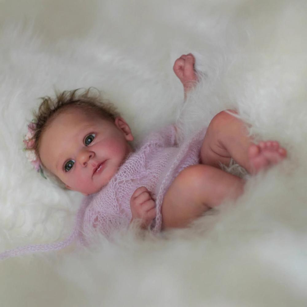Păpuși drăguțe pentru copii renăscuți de 18 inch Felicia Pânză moale, dulci, nou-născuți, păpuși, din viața reală, făcute manual, cu păr înrădăcinat, pentru copii, colecționar de jucării