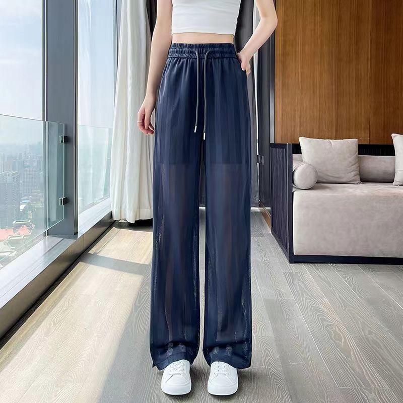 Women's Wide-Leg Mesh Split Pants – Spring/Summer 2026 Style, Sun Protection, Loose Fit, Straight Long Casual Pants