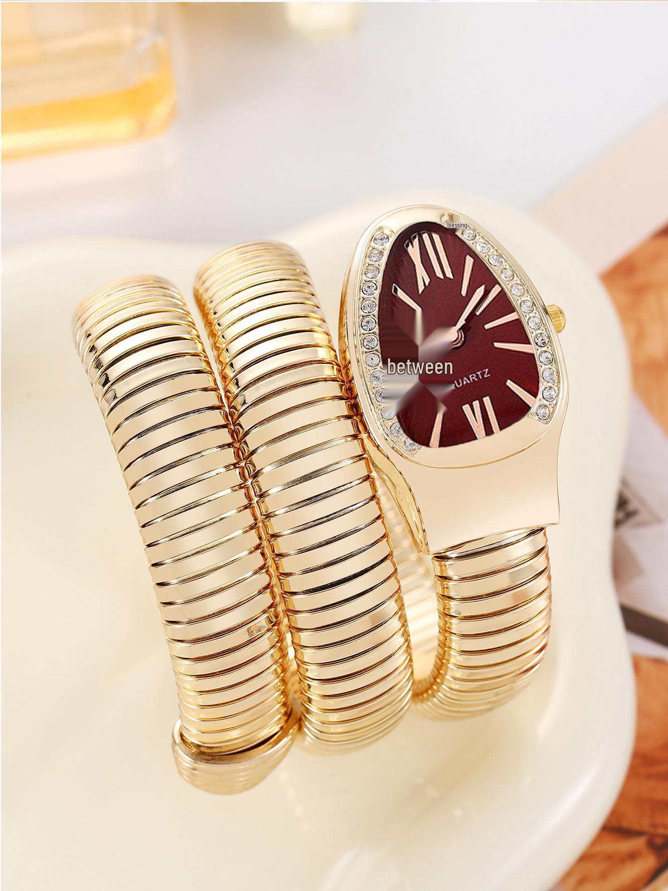 Женские кварцевые часы-браслет в форме змеи со стразами, обертывающиеся