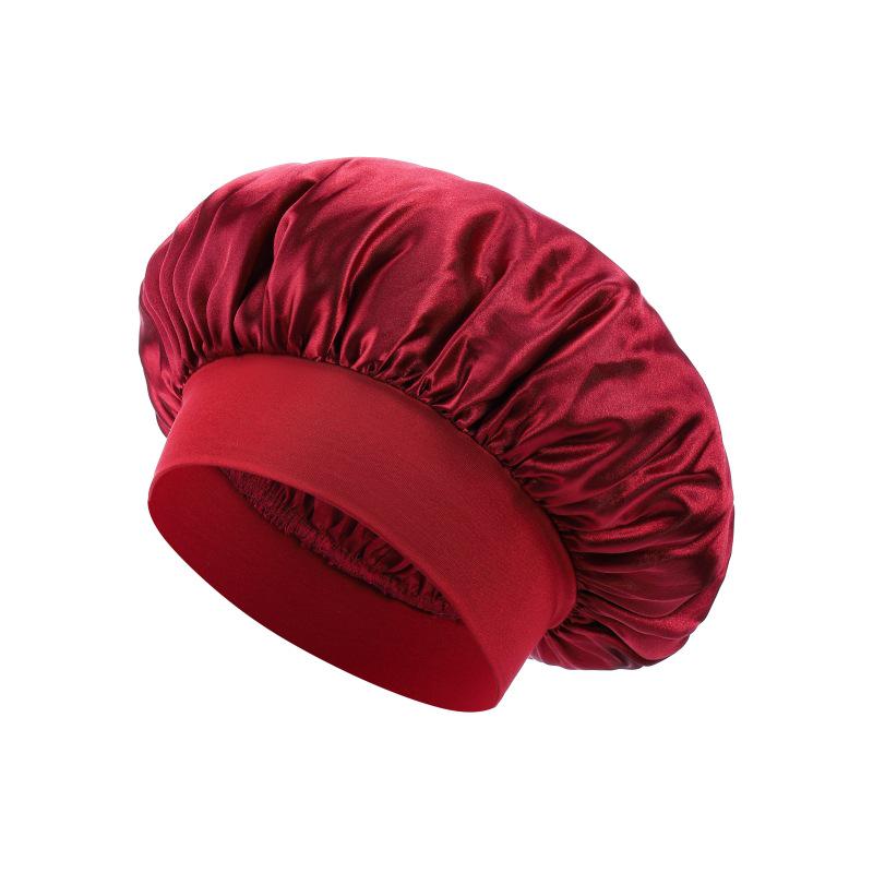 Wide Brim Satin Sleep & Salon Cap: Elastic Headband for Comfort & Care