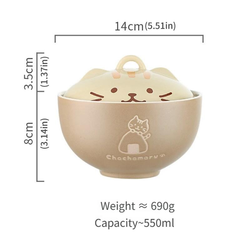 Japanese Creative Ceramic Soup Bowl with Cartoon Cats Cover Designs 550ML Capacity Microwave Dishwasher Safe Tableware