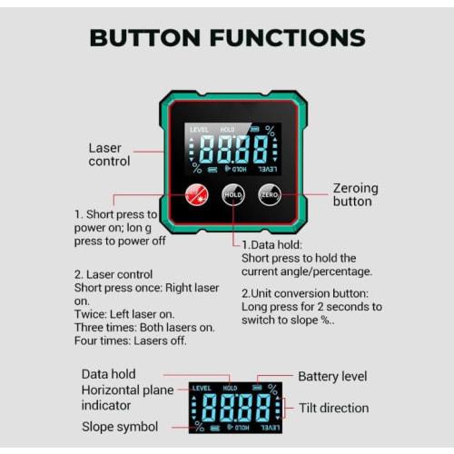 Magnetic Digital Angle Finder, Electronic Laser, Angle Finder Tool, Digital Level with LCD Display, Auto Shut-Off for Precision Measurements, Woodwork