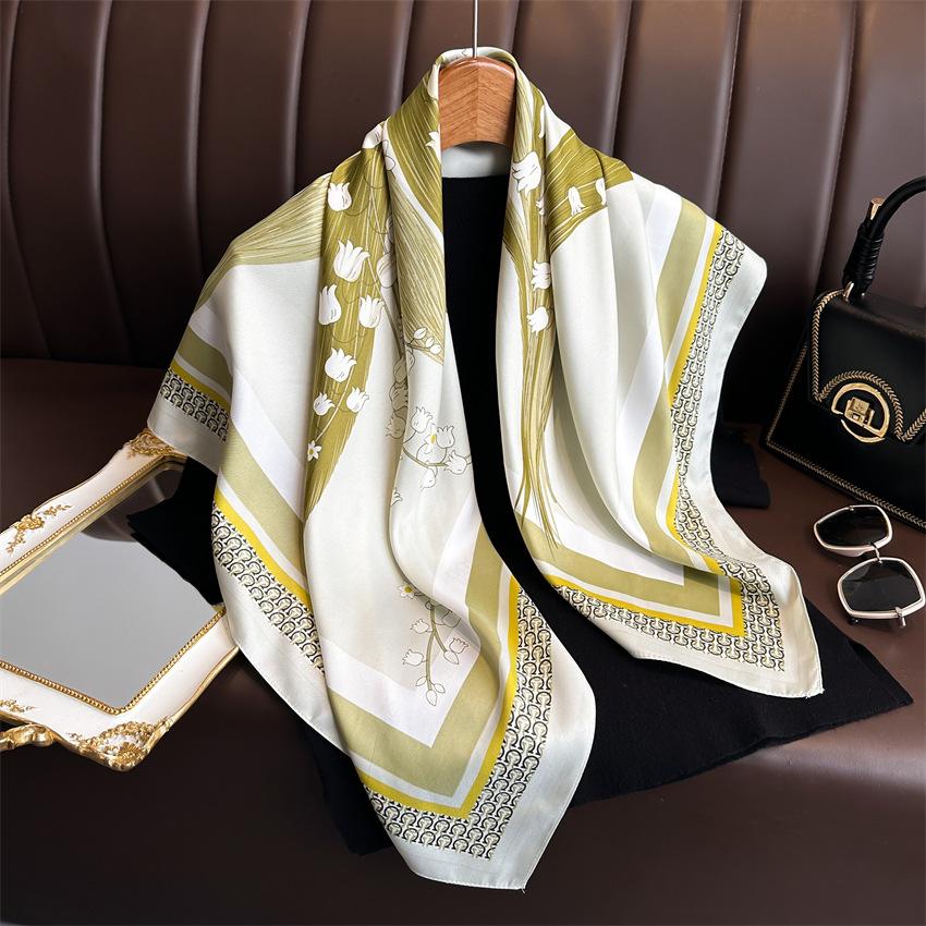 Floral Print Women's Summer Scarf Satin Scarf Elegant Woman Scarf Woman Neck Scarves Women 90X90cm Foulard Women Scarves