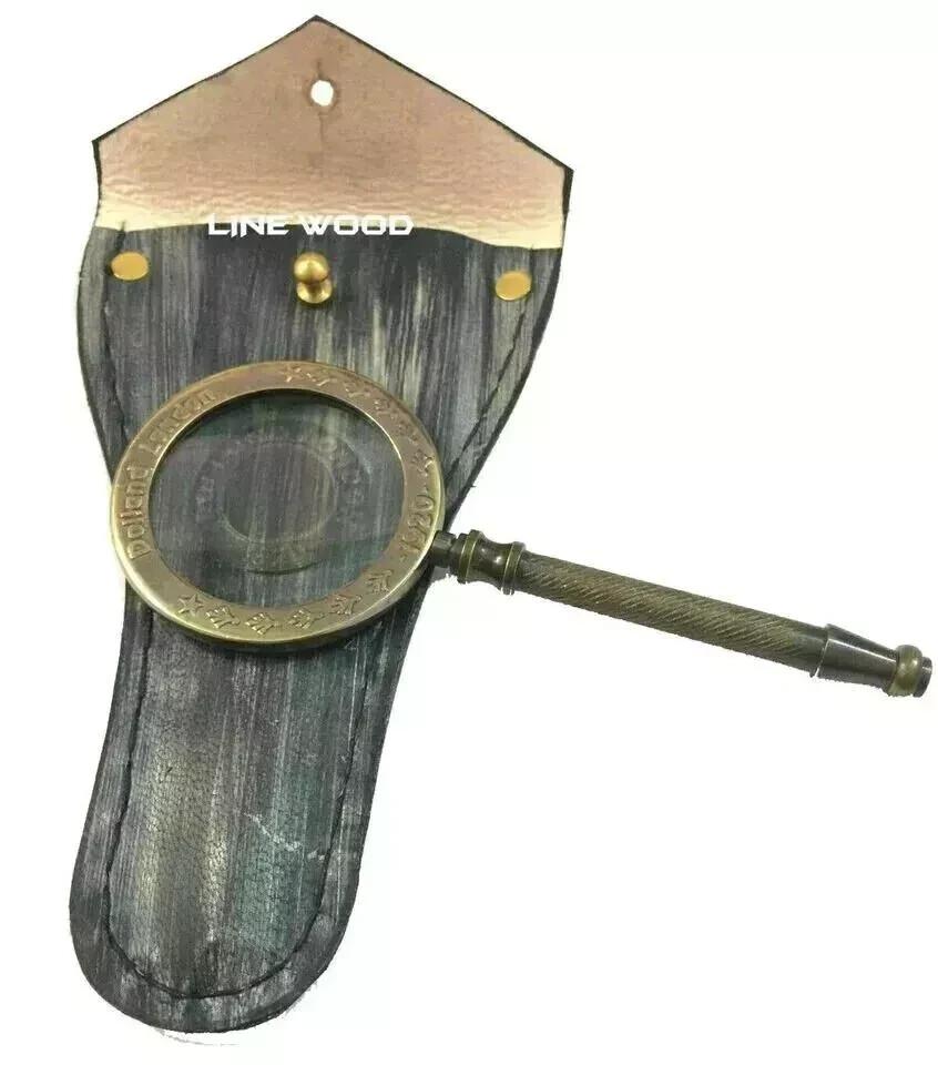 Brass Manifer Magnifying Glass with Leather Storage Case, Handmade Magnifying Lance, Classic Look