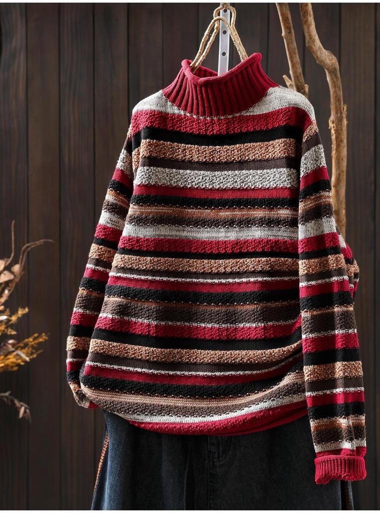 2025 Women's Colorful Fair Isle Cotton Sweater, Half-High Neck, Autumn/Winter Style, Versatile for Outerwear or Layering