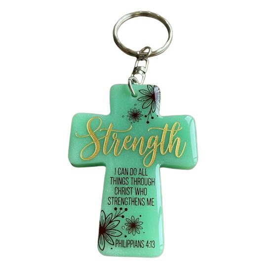 Acrylic Keychain Inspirational Scripture Ten-Shaped Pendant Keyring Religious Christian Faith Gift for Men Women