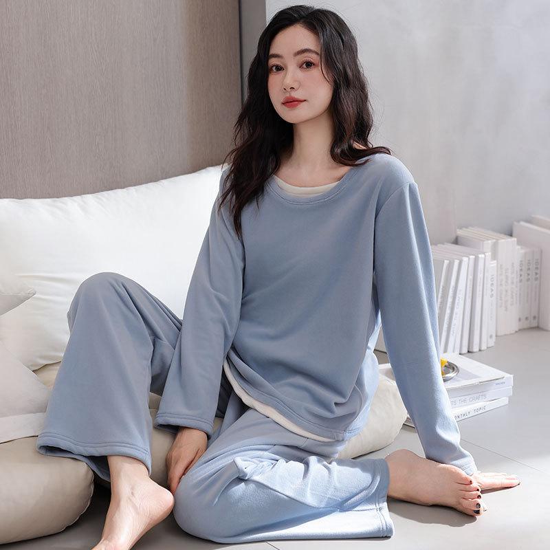 Island Fleece Pajamas Women'S Autumn And Winter Thickened Fleece Warm Coral Fleece Can Be Worn Outside Loungewear Set