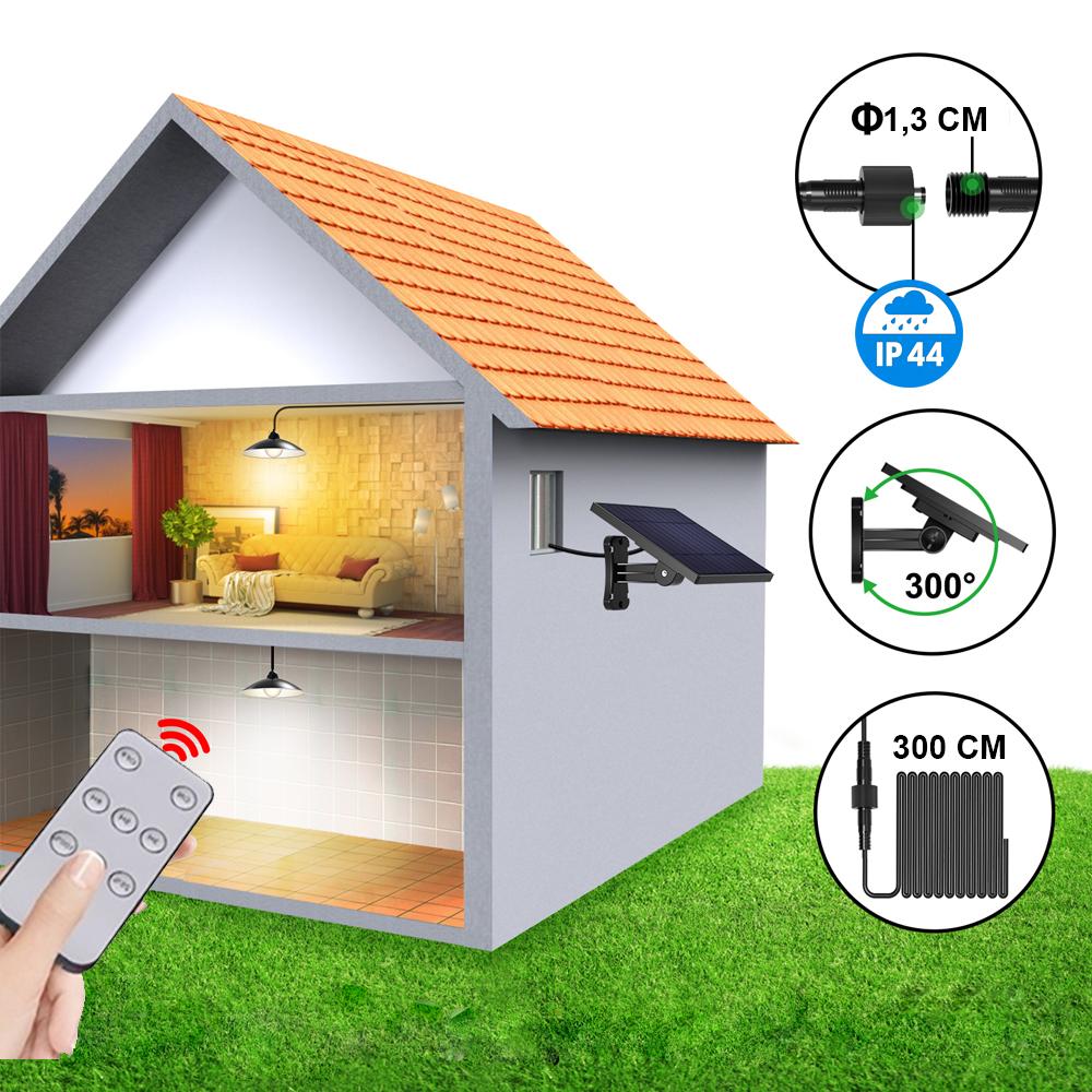 Solar Garden Ceiling Lamp LED with Twilight Sensor for the Garden, Remote Control