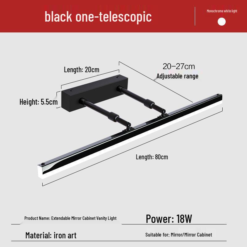 Nordic Minimalist Bathroom LED Telescopic Mirror Cabinet Vanity Light, Three-Color Wall Light for Bathroom.