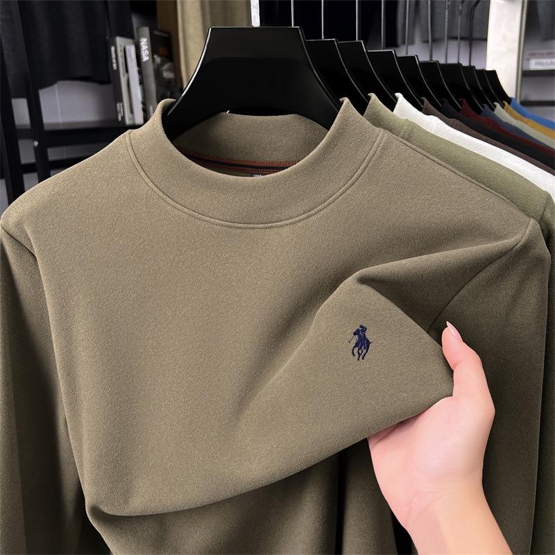 Men's Winter Fleece Hoodie Casual High-End Round Neck T-Shirt 2025 Thick Base Layer