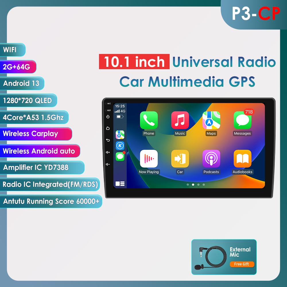 Carplay 4G 10.1'' 2Din Android Auto Car Radio Multimedia Video Player for Universal Navi GPS Autoradio Head Unit Stereo Audio WIFI RDS SWC DVR Cam USB