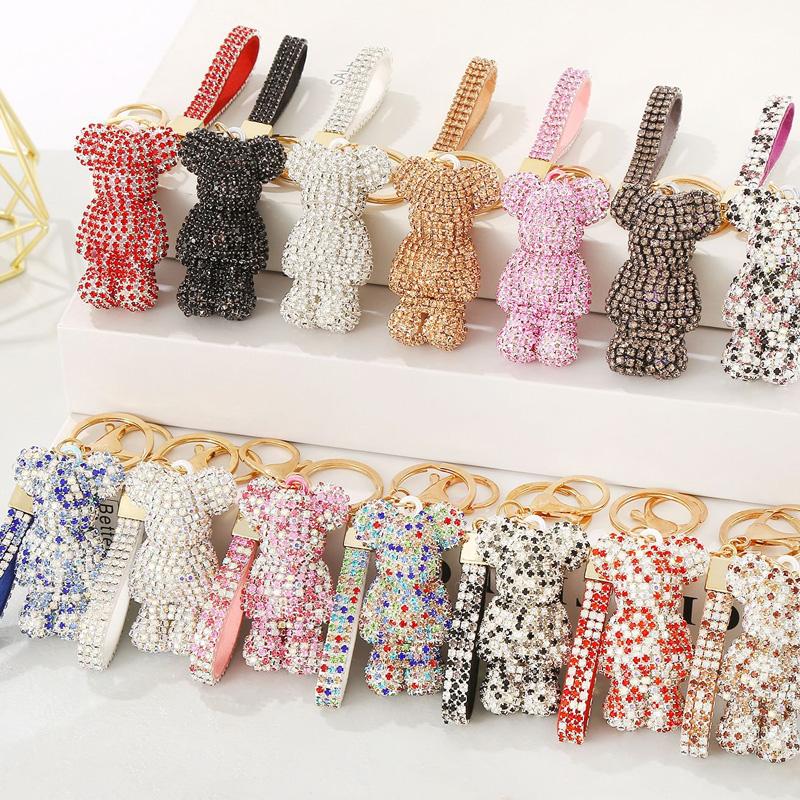 High Quality Animal Rhinestone Keychain Belt Car Key Box Pendant Luxury Rhinestone Bear Bag Keychain Women Bag Pendant Girl