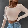 Women Square Neck Vintage Solid Sweater Pullovers Casual Long Sleeves Jumpers Autumn Female Slim Kintting Top