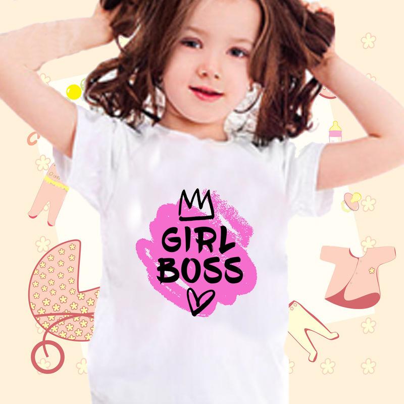 Crown Letter Printed Shortsleeved Roundneck Black White Red and Pink Tshirts for Boys and Girls in Summer Kids Clothes