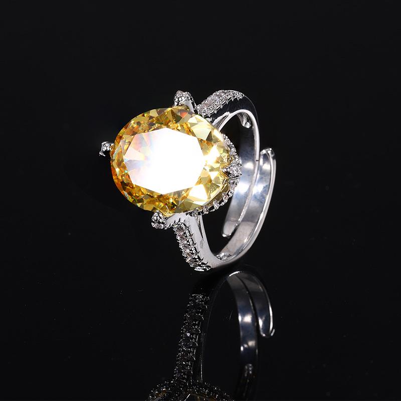 Jewelry Copper Bottom Gold Plated High Carbon Diamond Ice Flower Cut Pigeon Egg Ring Female 12 * 14